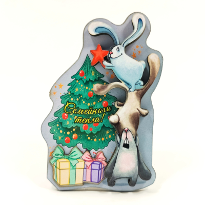 ❄ Новый Год ❄ - Магнит деревянный "Кролики семейного тепла"
